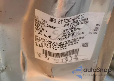 2005 Mercury Mariner z USA, uszkodzony, nr VIN 4M2CU56105DJ16436